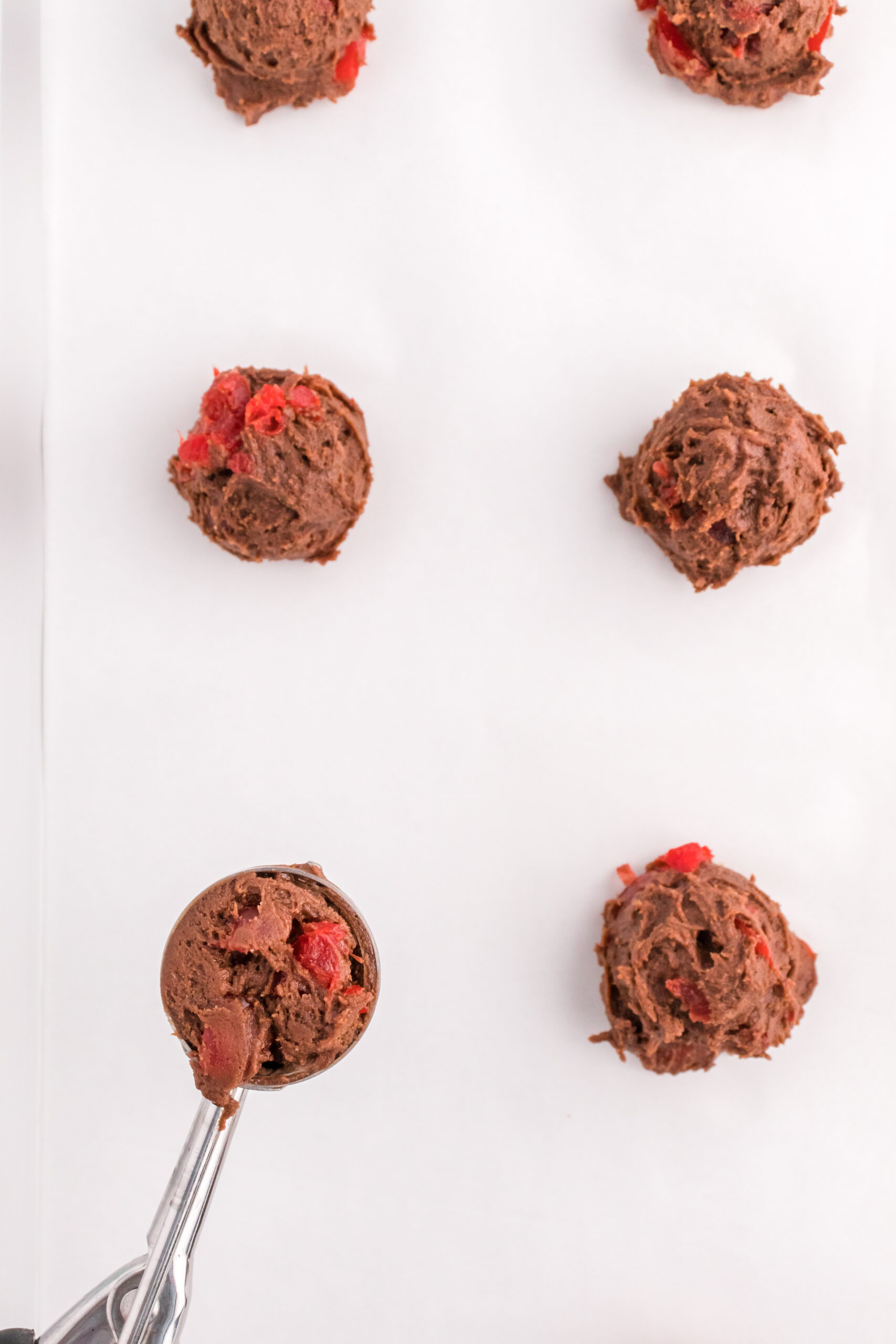  Chocolate-Cake-Cherry-Cookies-scoop-balls-on-cookie-sheet