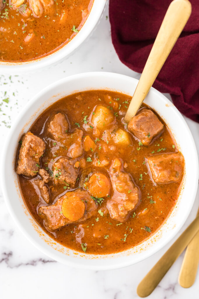 Instant-Pot-Beef-Stew-Top-view-with-gold-spoon
